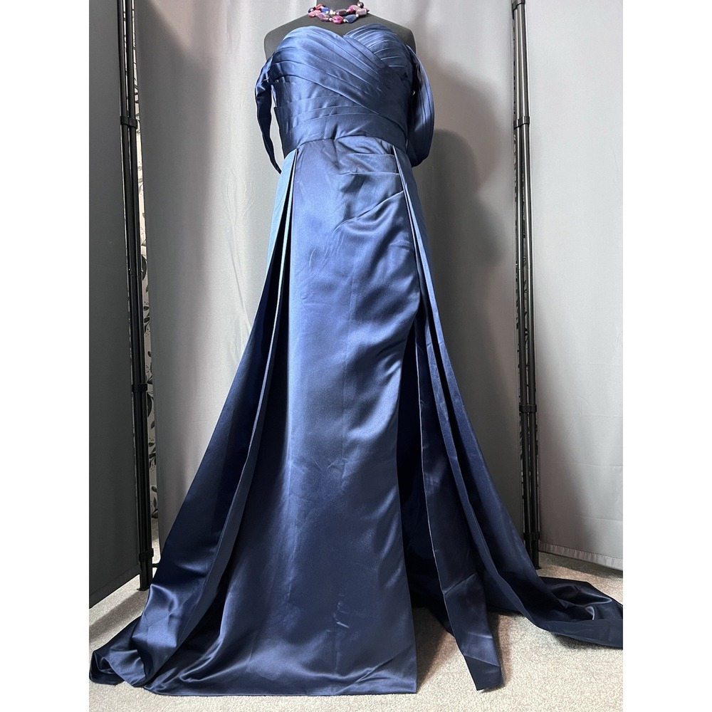 Satin Navy Blue Prom Gown Sz L 12 New Corset Pageant Gala Cocktail Dinner #D